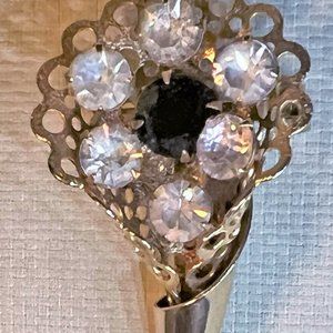 Vintage Brooch Large Red Clear Rhinestone Flowers Wrapped in Filigree Metal